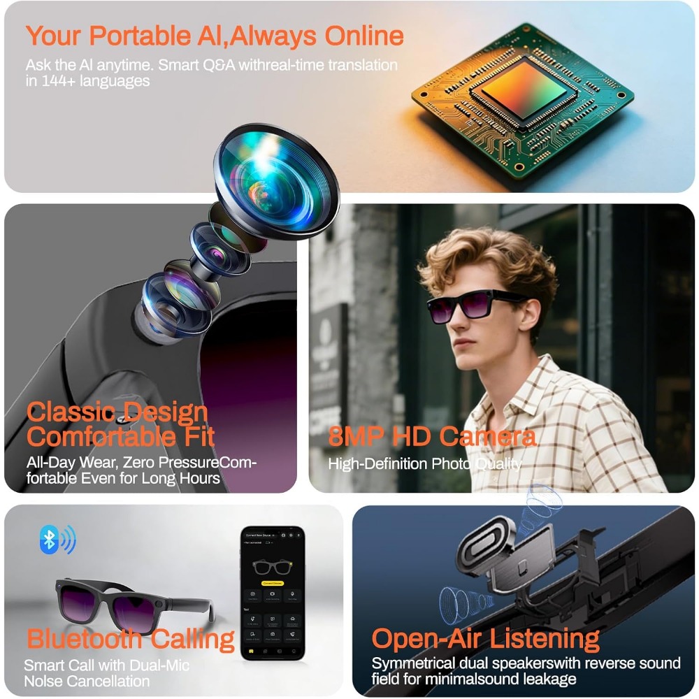 AI Translation, Bluetooth Call - Smart Glasses Lens ulasan dan harga